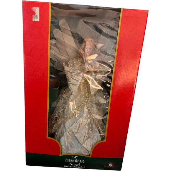 Kurt Adler 14" Lighted Gold & Ivory Angel Tree Topper - Fiber Optic - Picture 4 of 6